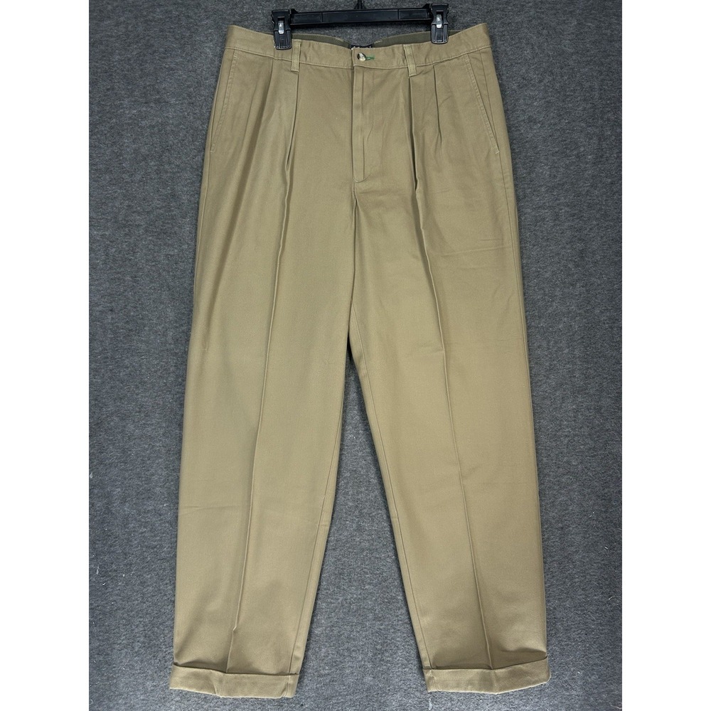 VTG Tommy Hilfiger The Tradition Pant Men 36x32‎ Khaki Twill Pleat Cuffs Y2K